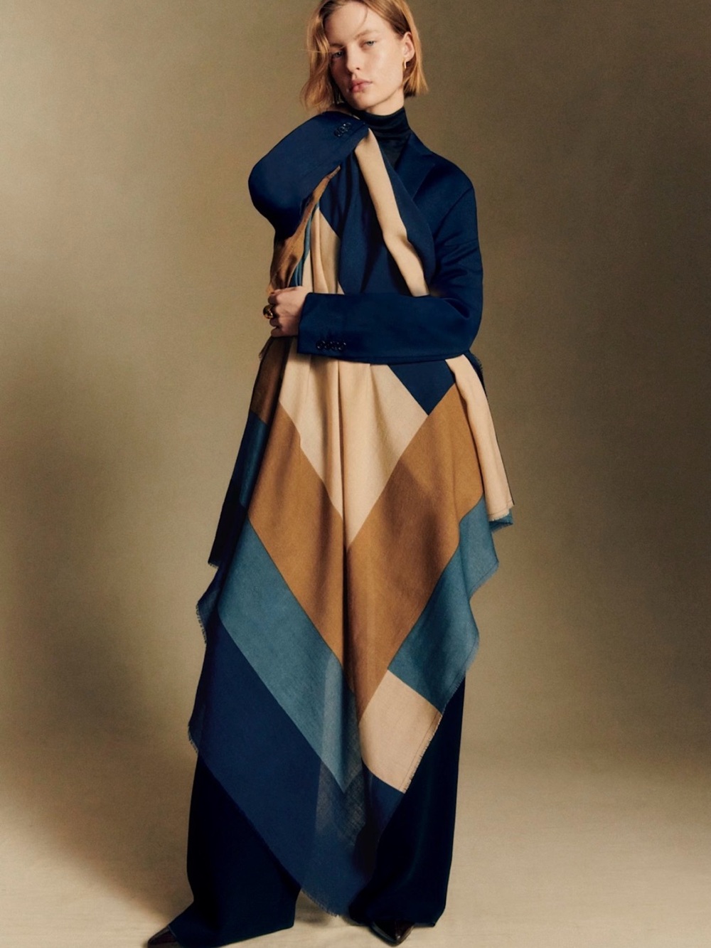 Sezane Pio Scarf Blue Color Block - Size TU - Picture 2 of 8